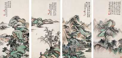 楼辛壶 1945年作 山水（四帧） 镜心